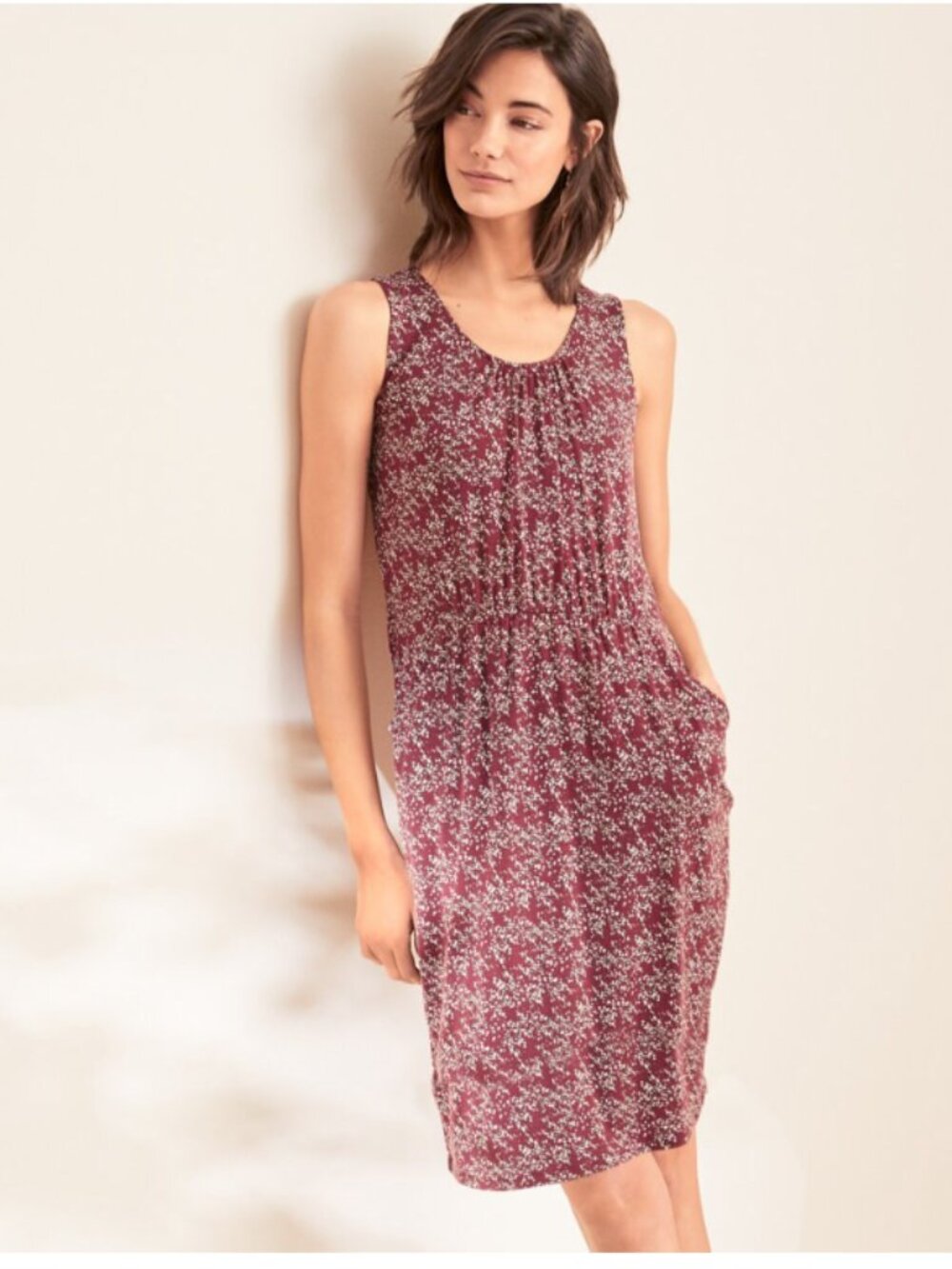 Garnet Hill sleeveless Pocket Detail dress Ditzy Floral Stretch sz XS